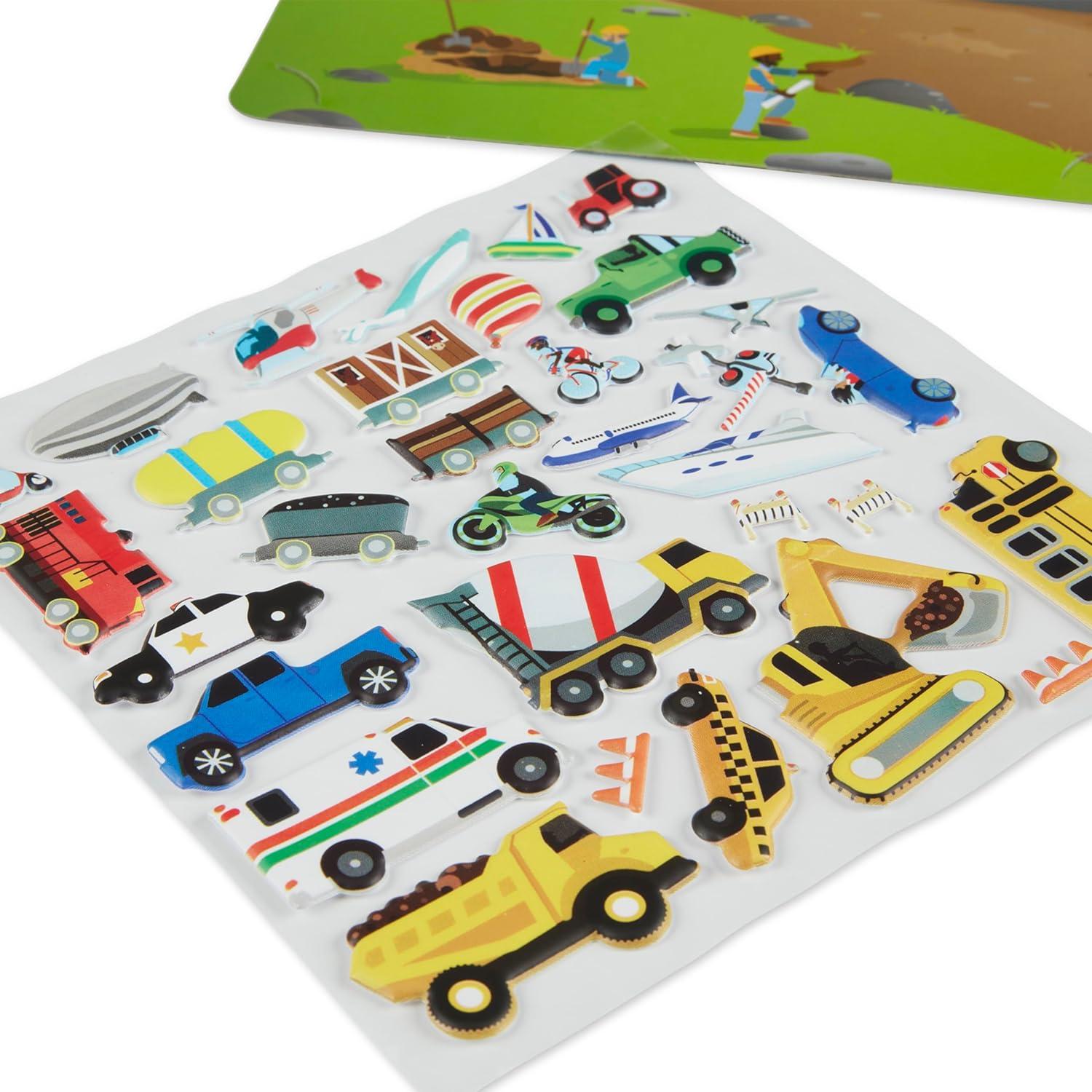imageMelissa ampamp Doug Vehicles Puffy Sticker Play Set Travel Toy with DoubleSided Background 32 Reusable Puffy Stickers