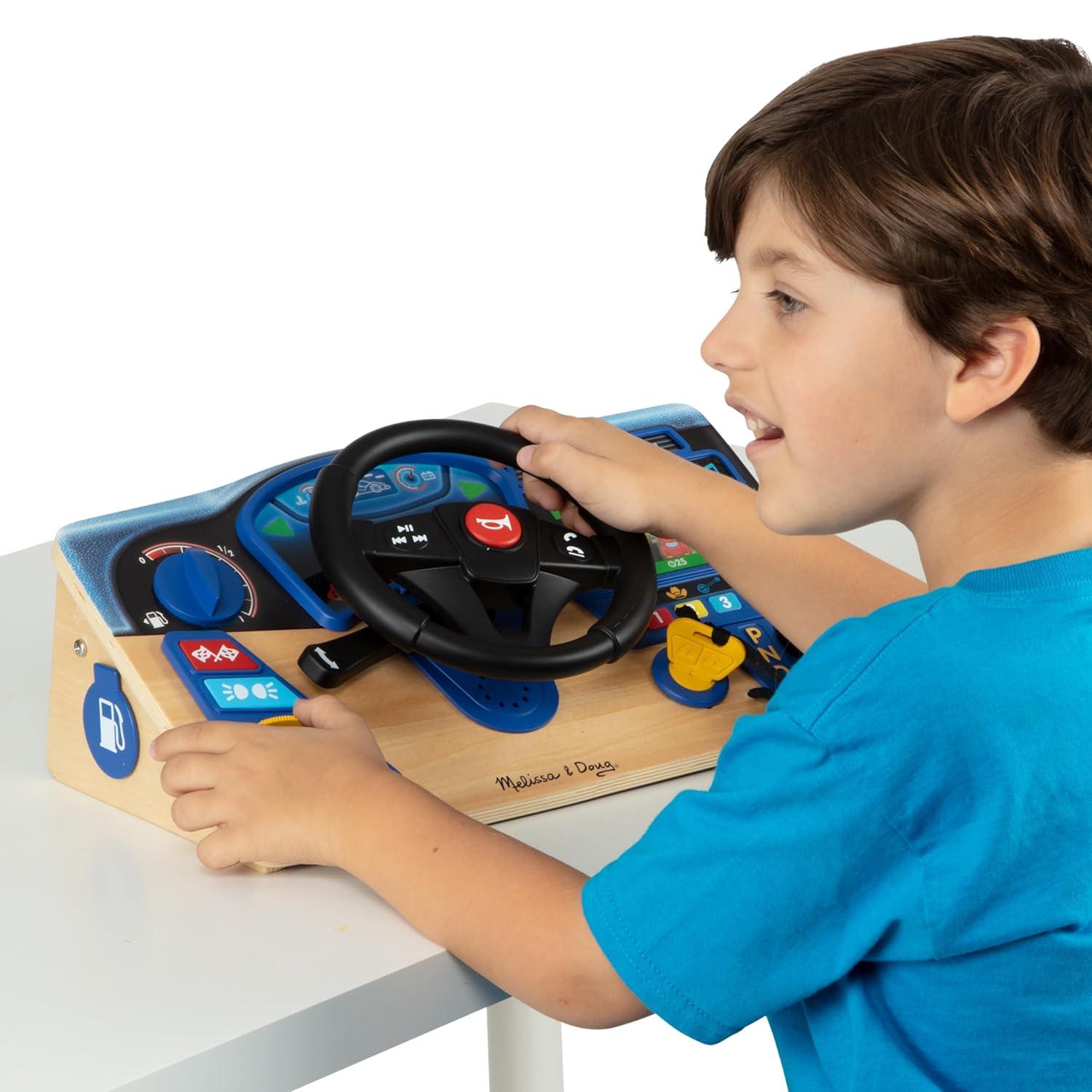 imageMelissa ampamp Doug Vroom ampamp Zoom Interactive Wooden Dashboard Racing Car Steering Wheel Toy Lights ampamp Sounds Preschool Learning Toys for Girls ampamp Boys 3  FSC Certified