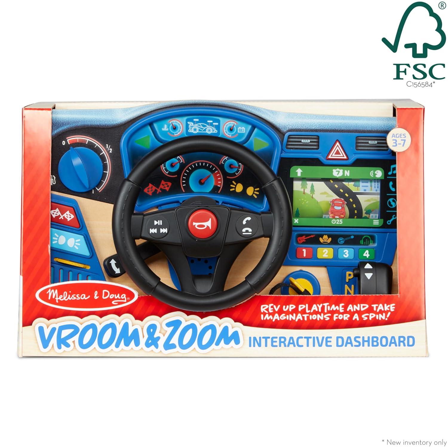 imageMelissa ampamp Doug Vroom ampamp Zoom Interactive Wooden Dashboard Racing Car Steering Wheel Toy Lights ampamp Sounds Preschool Learning Toys for Girls ampamp Boys 3  FSC Certified