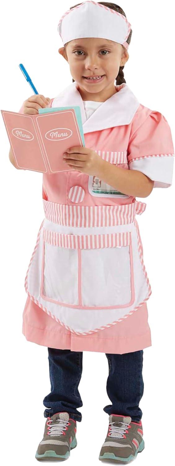 imageMelissa ampamp Doug Waitress Role Play Costume Set 7 pcs  Includes Apron Order Pad Cap