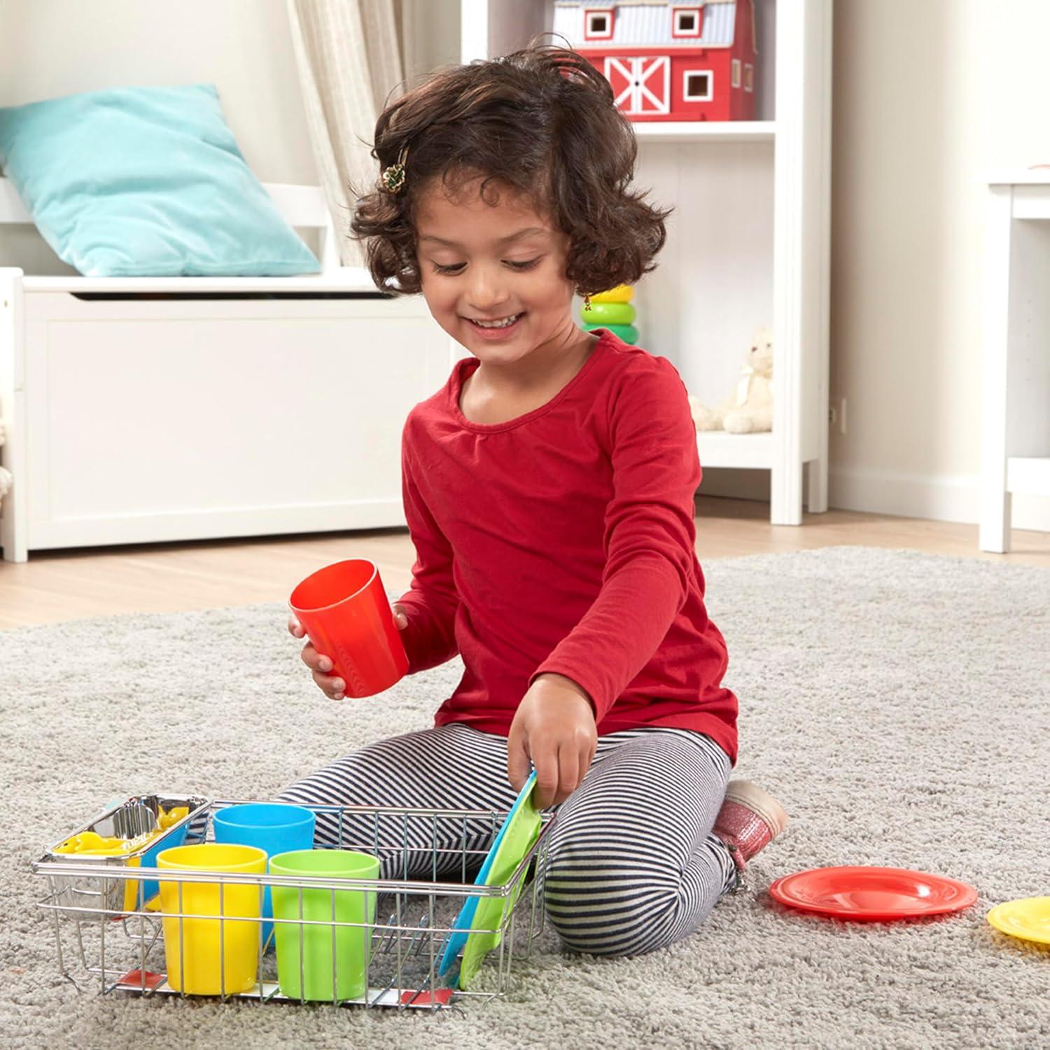 imageMelissa ampamp Doug Wash and Dry Dish Set  24 Pieces Kids Play Dishes Play Kitchen Accessories Toy Dishes for Kids Kitchen Ages 3Dish Set