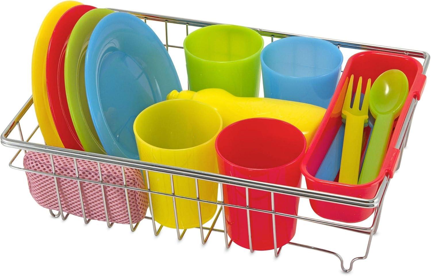 imageMelissa ampamp Doug Wash and Dry Dish Set  24 Pieces Kids Play Dishes Play Kitchen Accessories Toy Dishes for Kids Kitchen Ages 3Dish Set