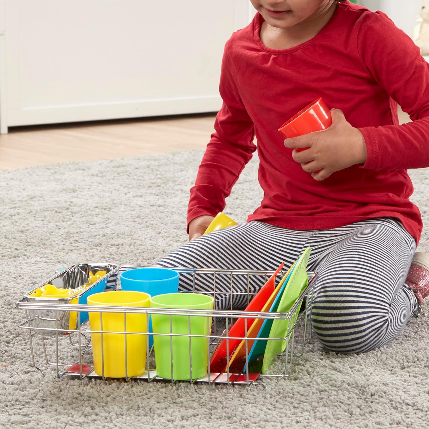 imageMelissa ampamp Doug Wash and Dry Dish Set  24 Pieces Kids Play Dishes Play Kitchen Accessories Toy Dishes for Kids Kitchen Ages 3Dish Set