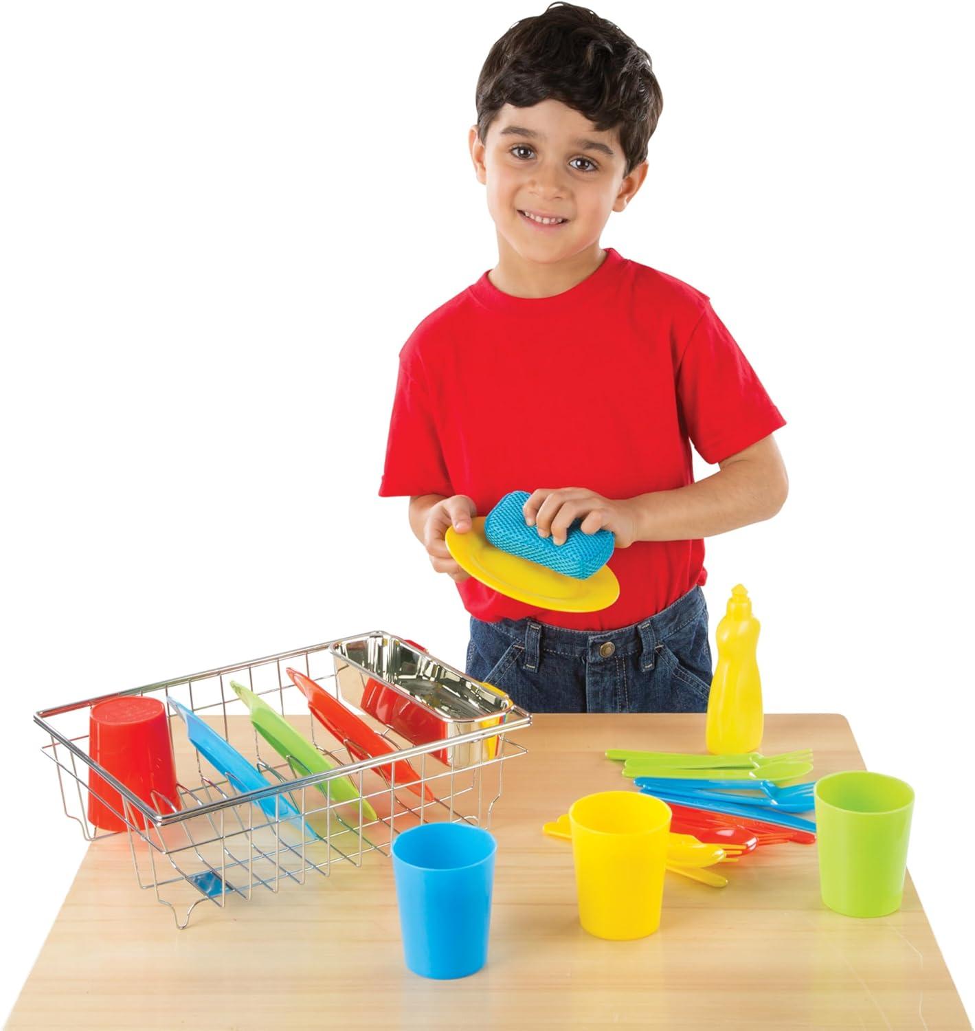 imageMelissa ampamp Doug Wash and Dry Dish Set  24 Pieces Kids Play Dishes Play Kitchen Accessories Toy Dishes for Kids Kitchen Ages 3Dish Set