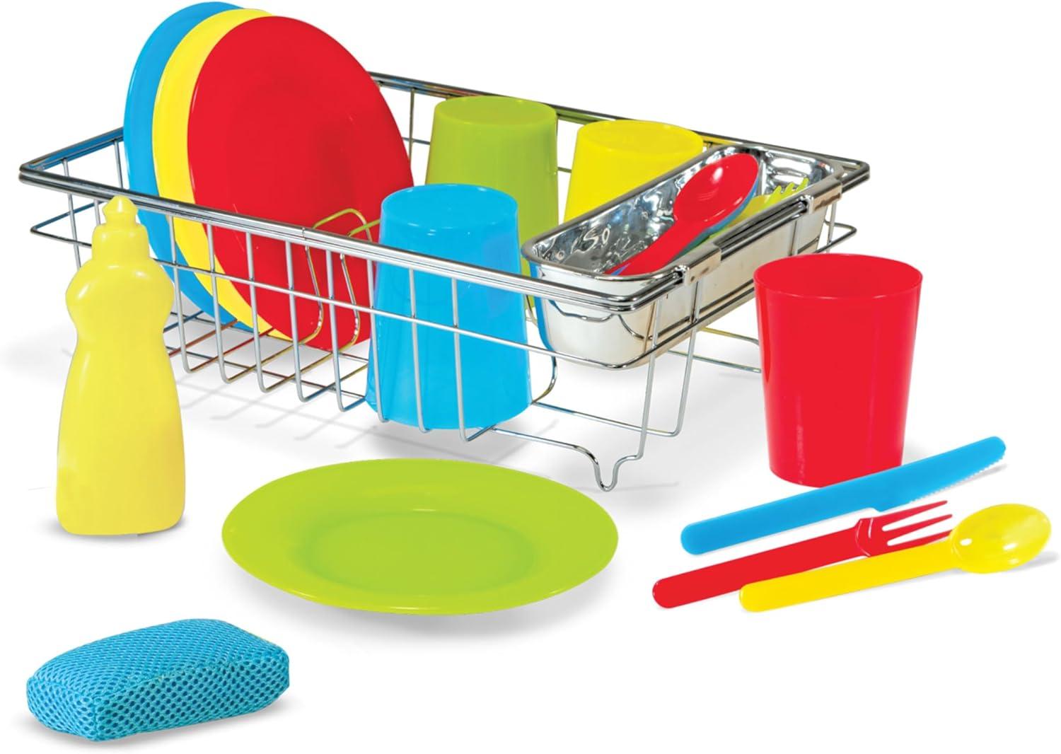 imageMelissa ampamp Doug Wash and Dry Dish Set  24 Pieces Kids Play Dishes Play Kitchen Accessories Toy Dishes for Kids Kitchen Ages 3Dish Set