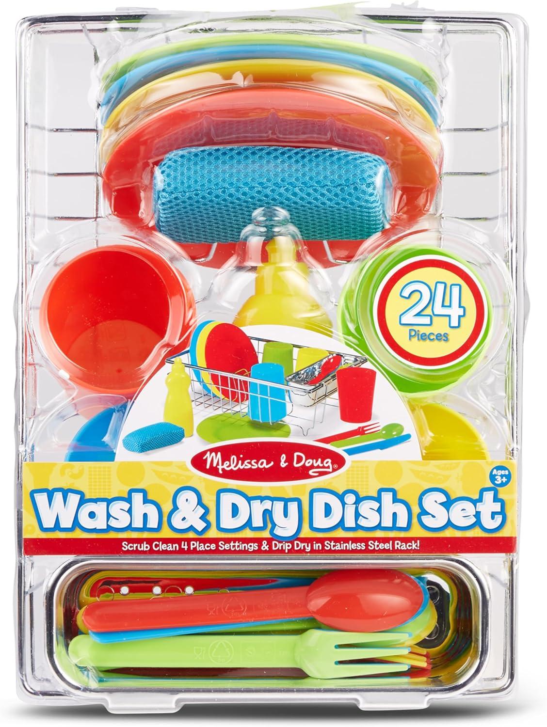 imageMelissa ampamp Doug Wash and Dry Dish Set  24 Pieces Kids Play Dishes Play Kitchen Accessories Toy Dishes for Kids Kitchen Ages 3Dish Set