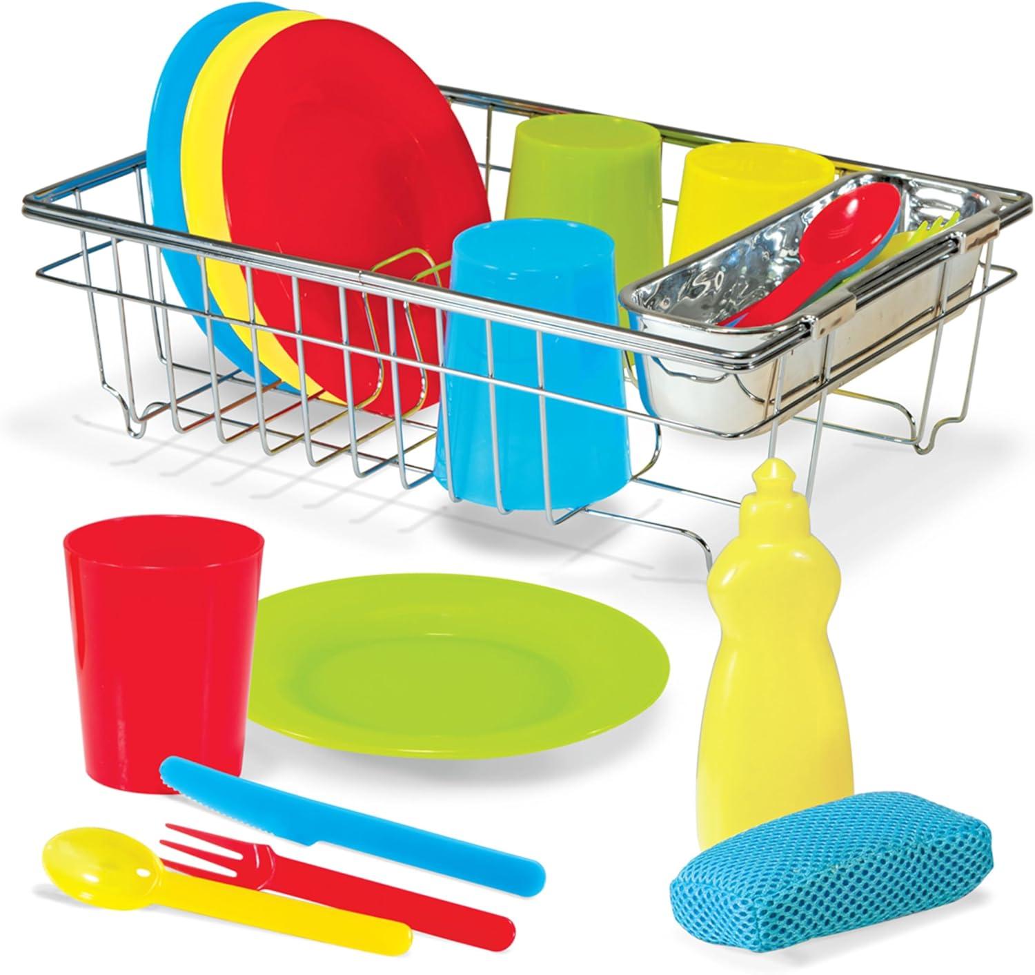 imageMelissa ampamp Doug Wash and Dry Dish Set  24 Pieces Kids Play Dishes Play Kitchen Accessories Toy Dishes for Kids Kitchen Ages 3Dish Set