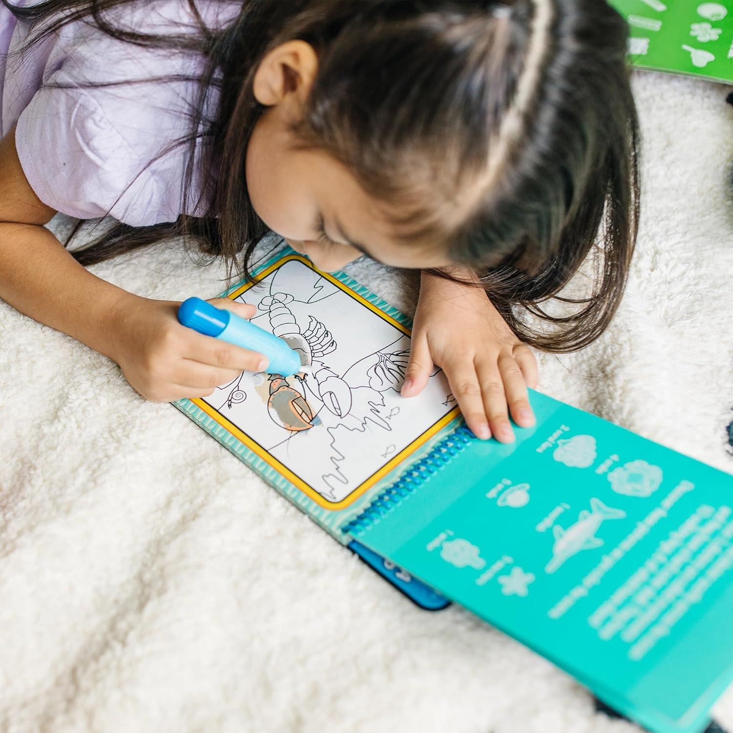 imageMelissa ampamp Doug Water Wow Mess Free Coloring Book Reusable WaterReveal Activity Pad On The Farm Travel Toys Party Favors for Toddlers ampamp Kids Ages 3Under the Sea