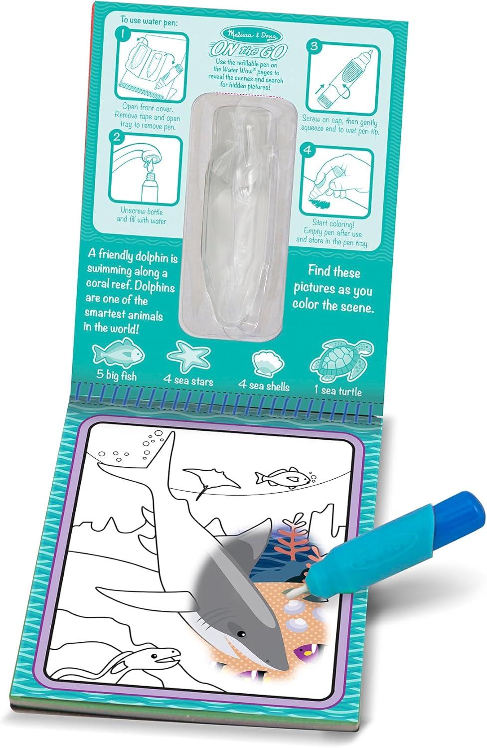 imageMelissa ampamp Doug Water Wow Mess Free Coloring Book Reusable WaterReveal Activity Pad On The Farm Travel Toys Party Favors for Toddlers ampamp Kids Ages 3Under the Sea