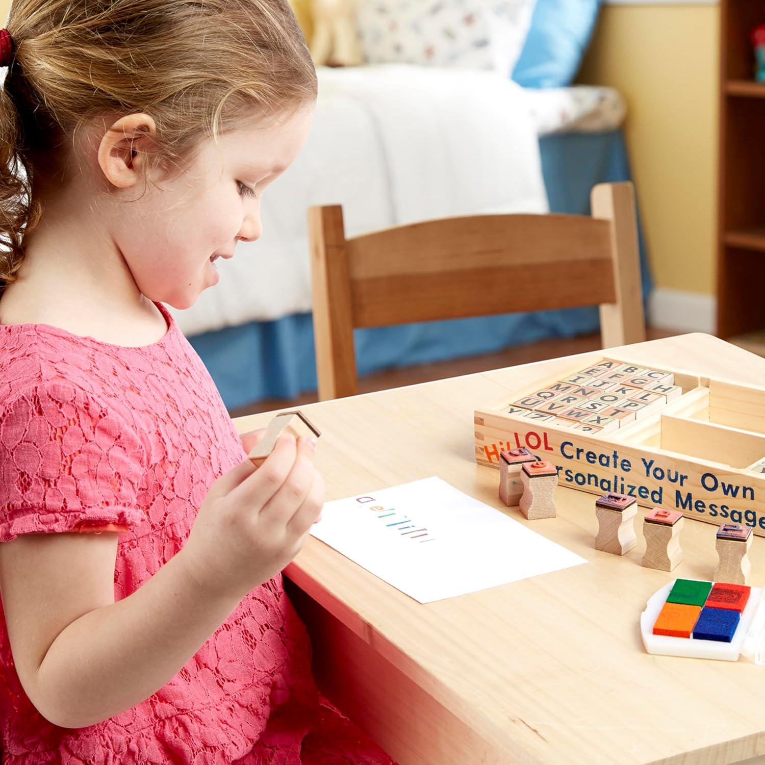 imageMelissa ampamp Doug Wooden Alphabet Stamp Set  56 Stamps with LowerCase and Capital Letters Preschool Writing Toys ABC Stamps Kids Arts ampamp Crafts Letter for Kids Ages 4