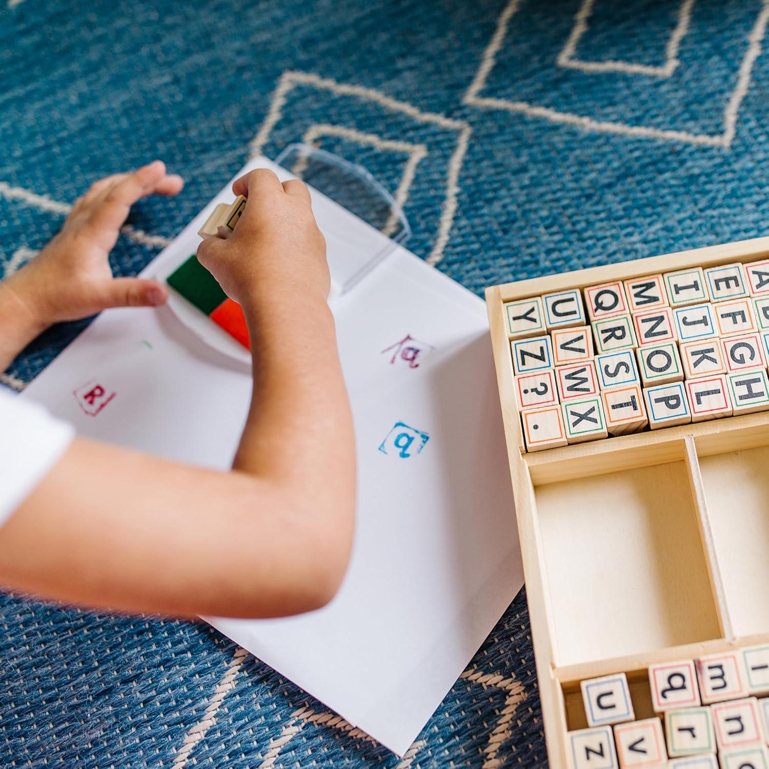 imageMelissa ampamp Doug Wooden Alphabet Stamp Set  56 Stamps with LowerCase and Capital Letters Preschool Writing Toys ABC Stamps Kids Arts ampamp Crafts Letter for Kids Ages 4