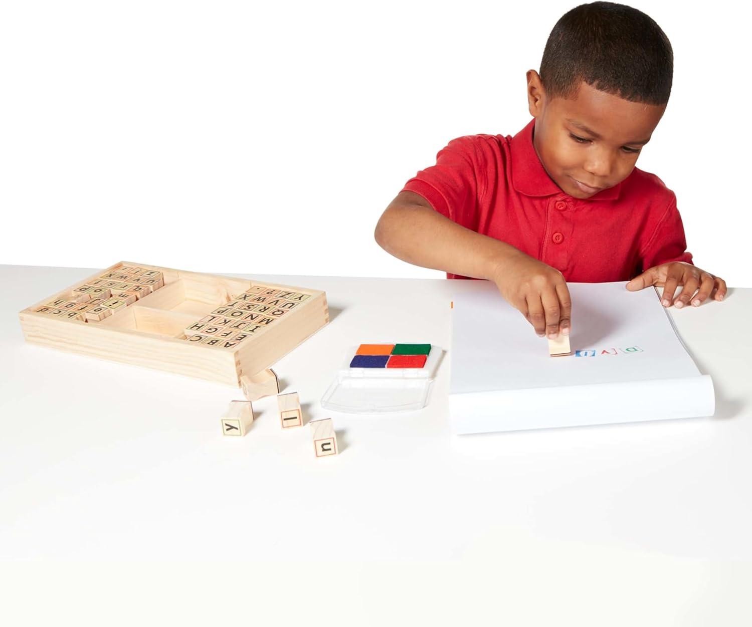 imageMelissa ampamp Doug Wooden Alphabet Stamp Set  56 Stamps with LowerCase and Capital Letters Preschool Writing Toys ABC Stamps Kids Arts ampamp Crafts Letter for Kids Ages 4
