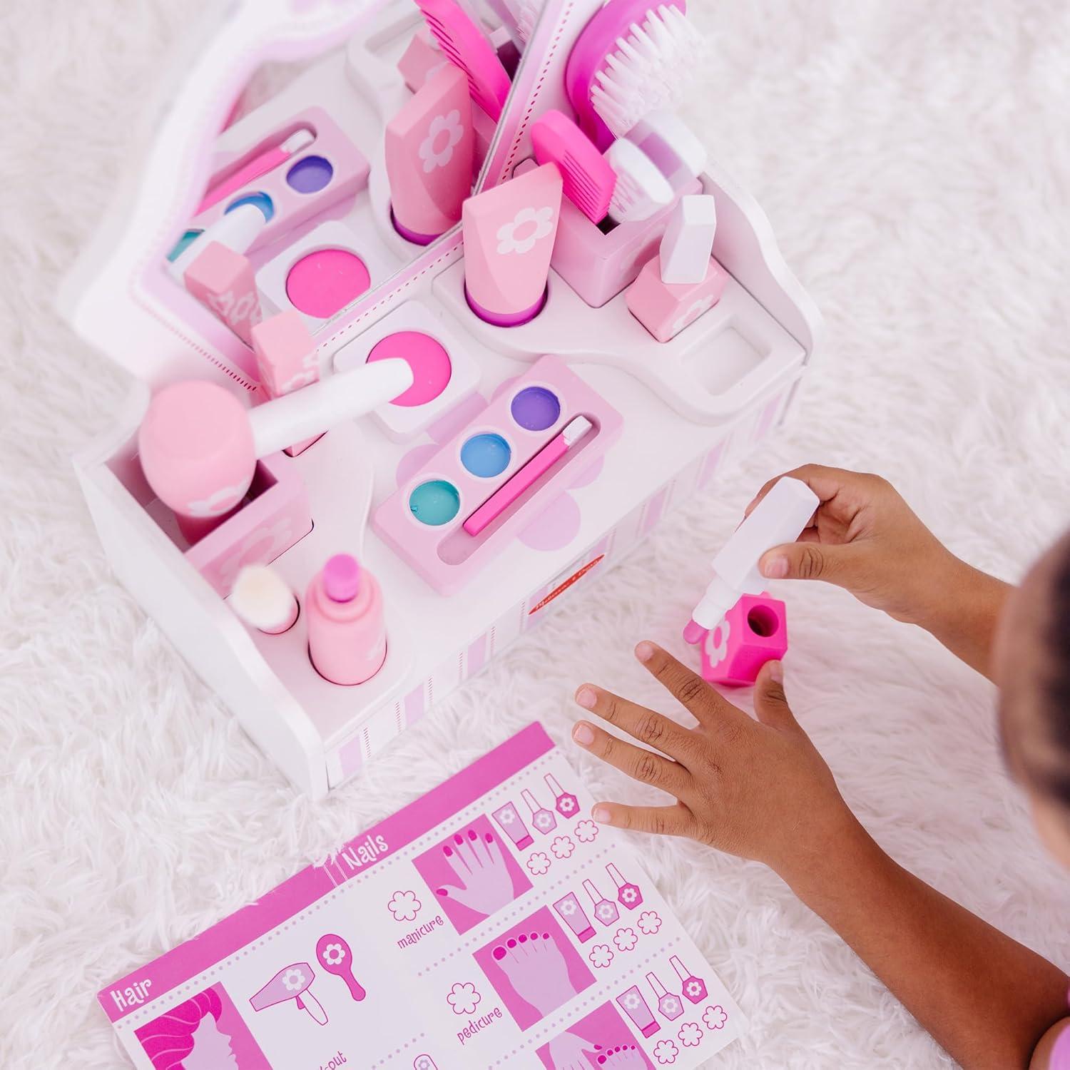 imageMelissa ampamp Doug Wooden Beauty Salon Play Set 18Piece Vanity with Pretend Play Toys Makeup Mirror Accessories ampamp More Preschool Toys for Girls ampamp Boys Ages 3  FSC Certified