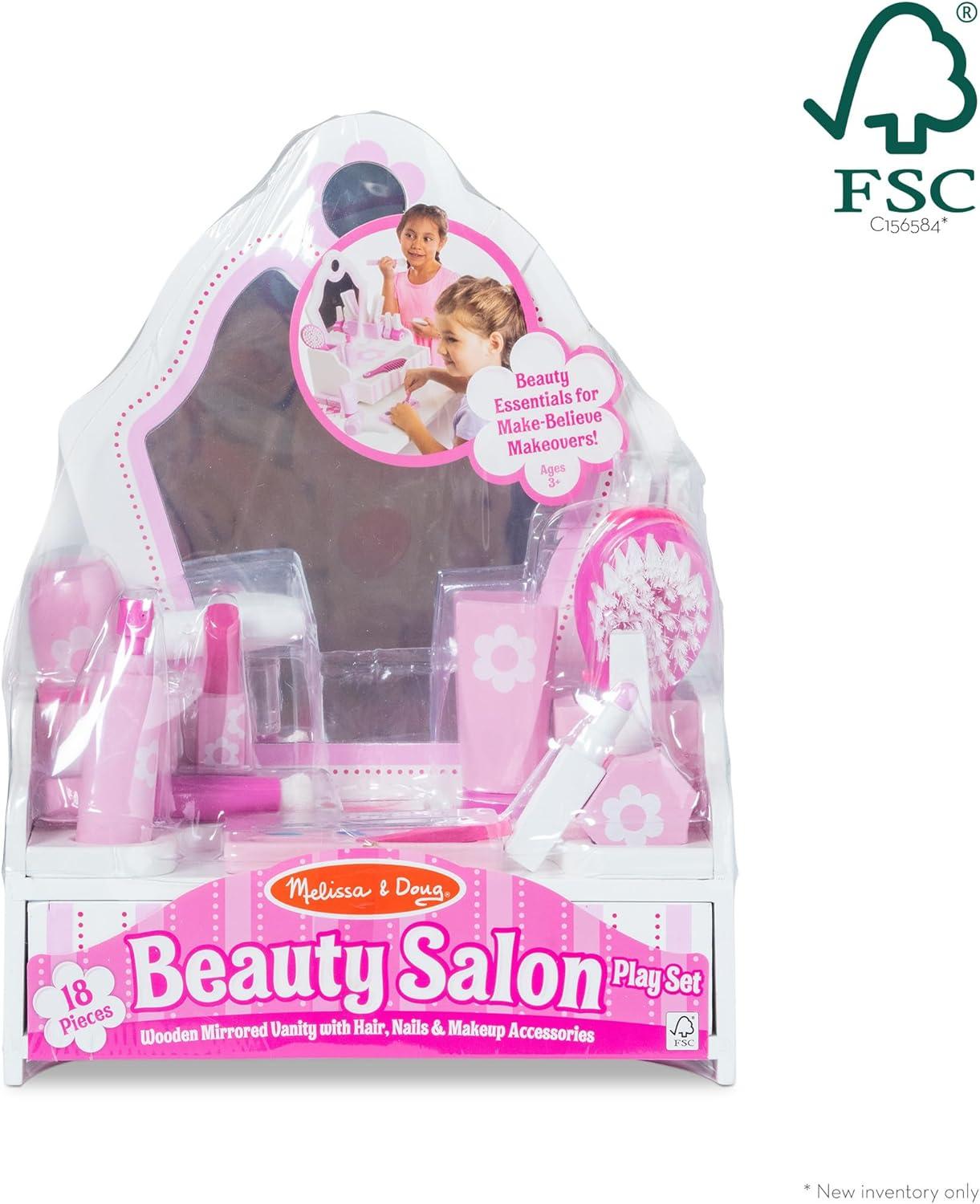 imageMelissa ampamp Doug Wooden Beauty Salon Play Set 18Piece Vanity with Pretend Play Toys Makeup Mirror Accessories ampamp More Preschool Toys for Girls ampamp Boys Ages 3  FSC Certified