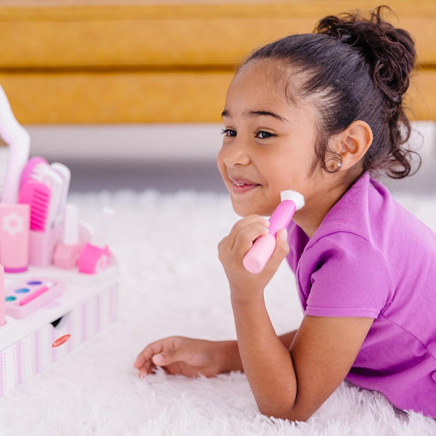 imageMelissa ampamp Doug Wooden Beauty Salon Play Set 18Piece Vanity with Pretend Play Toys Makeup Mirror Accessories ampamp More Preschool Toys for Girls ampamp Boys Ages 3  FSC Certified