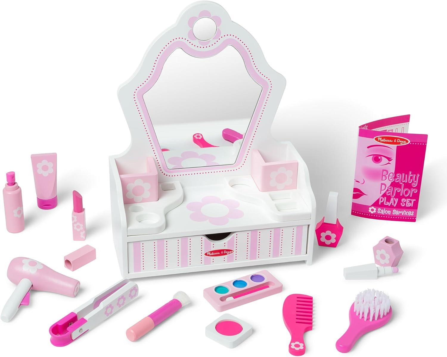 imageMelissa ampamp Doug Wooden Beauty Salon Play Set 18Piece Vanity with Pretend Play Toys Makeup Mirror Accessories ampamp More Preschool Toys for Girls ampamp Boys Ages 3  FSC Certified