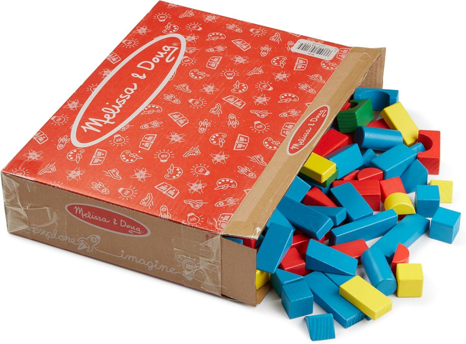 imageMelissa ampamp Doug Wooden Building Block Set  200 Blocks in 4 Colors ampamp 9 ShapesFrustrationFree Packaging
