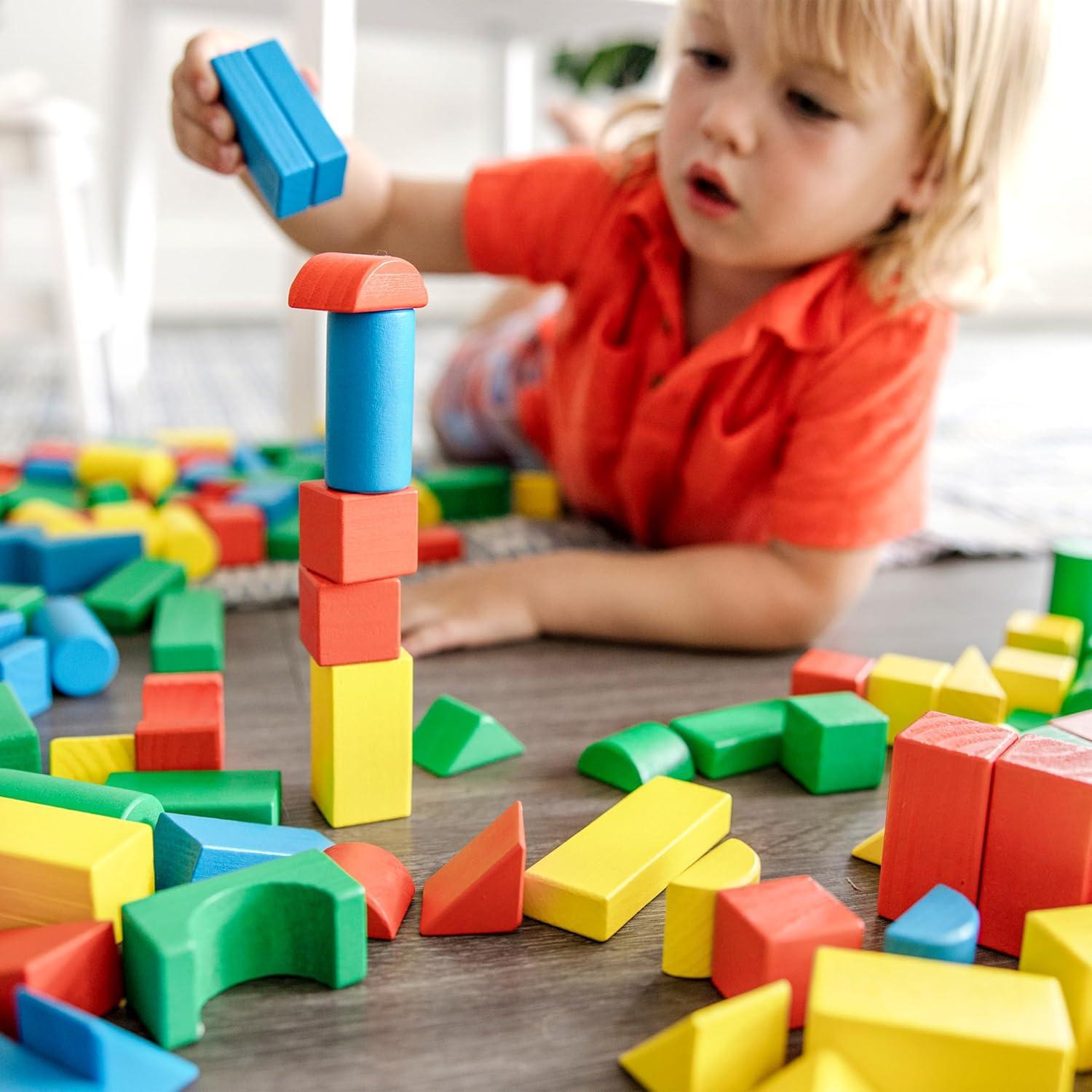 imageMelissa ampamp Doug Wooden Building Block Set  200 Blocks in 4 Colors ampamp 9 ShapesFrustrationFree Packaging
