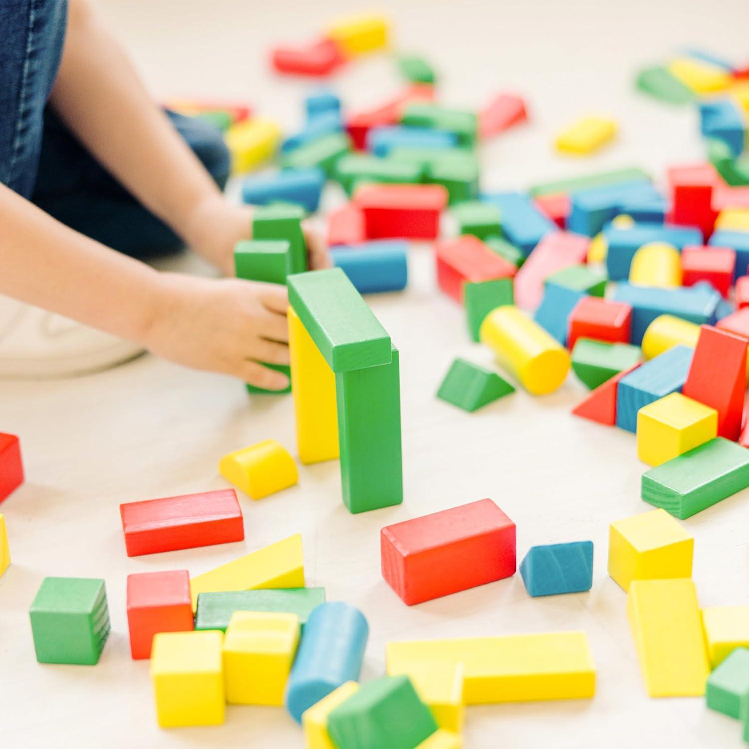 imageMelissa ampamp Doug Wooden Building Block Set  200 Blocks in 4 Colors ampamp 9 ShapesFrustrationFree Packaging