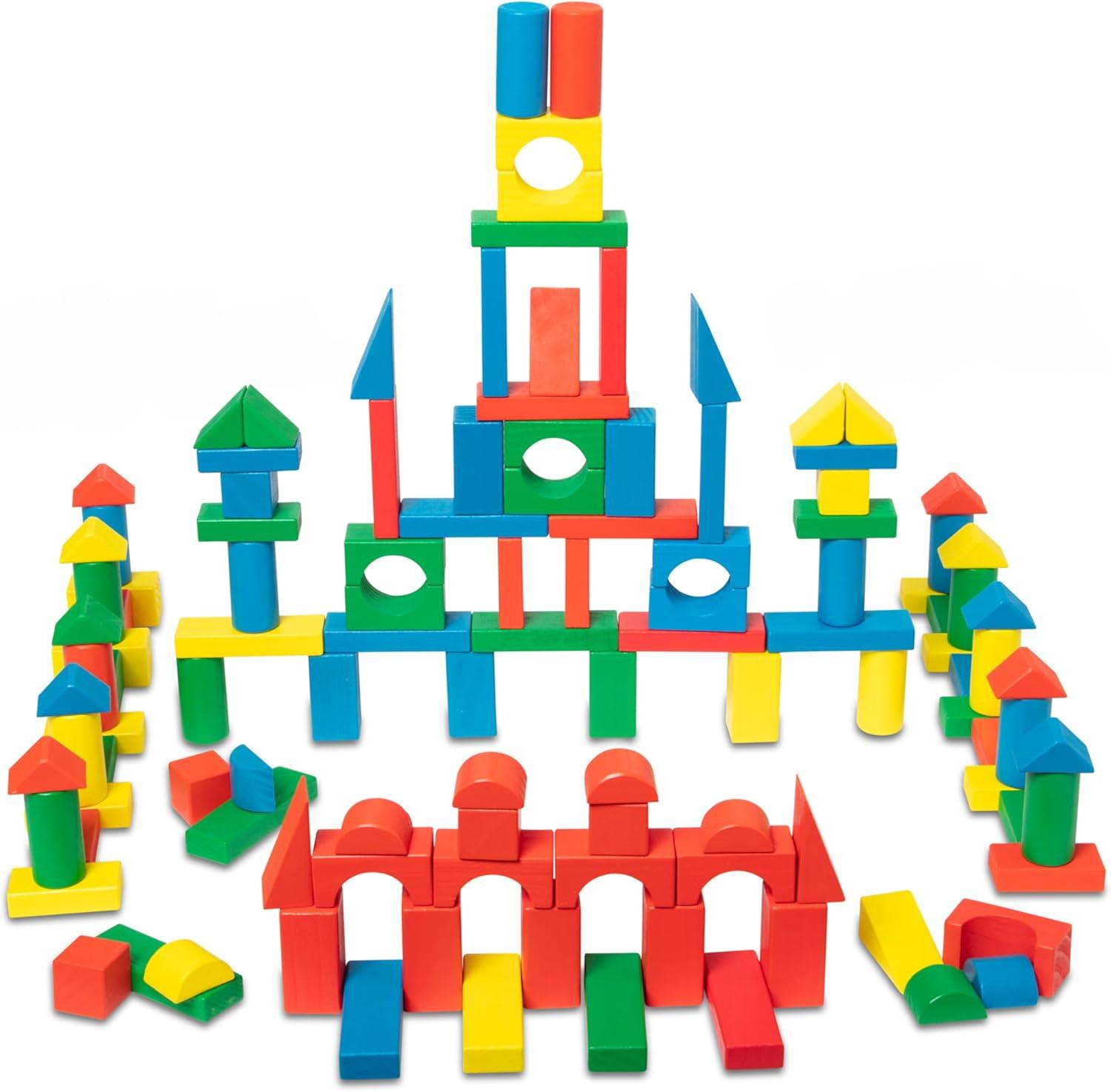 imageMelissa ampamp Doug Wooden Building Block Set  200 Blocks in 4 Colors ampamp 9 ShapesFrustrationFree Packaging