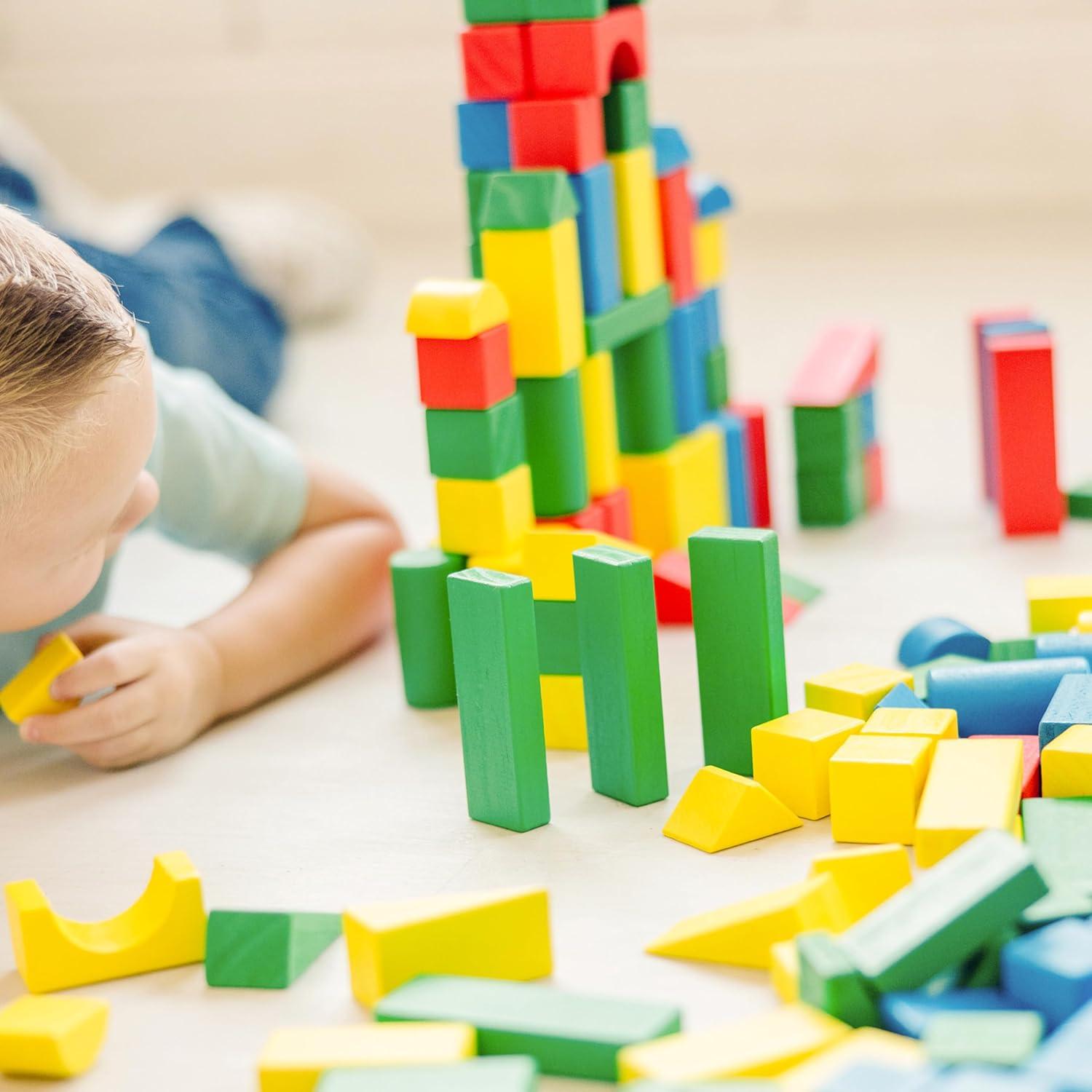 imageMelissa ampamp Doug Wooden Building Block Set  200 Blocks in 4 Colors ampamp 9 ShapesFrustrationFree Packaging