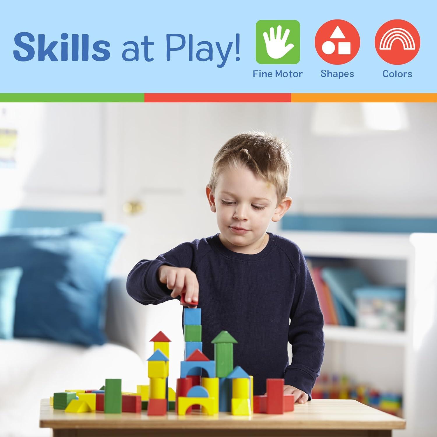 imageMelissa ampamp Doug Wooden Building Blocks 100Piece Set of Sorting ampamp Stacking Toys in 4 Colors and 9 Shapes Classic Toddler Toys for Girls ampamp Boys Ages 2  FSC Certified100Piece