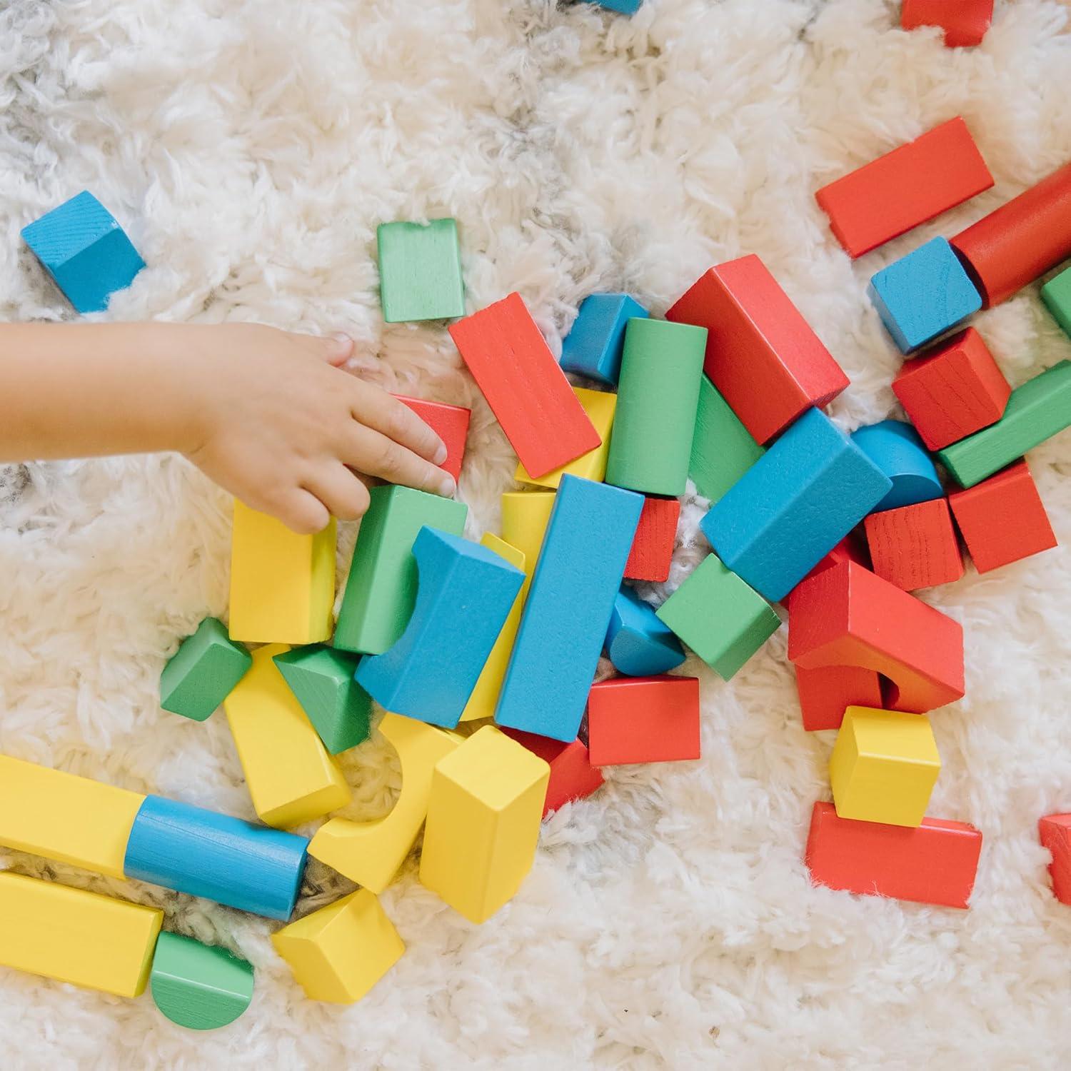 imageMelissa ampamp Doug Wooden Building Blocks 100Piece Set of Sorting ampamp Stacking Toys in 4 Colors and 9 Shapes Classic Toddler Toys for Girls ampamp Boys Ages 2  FSC Certified100Piece