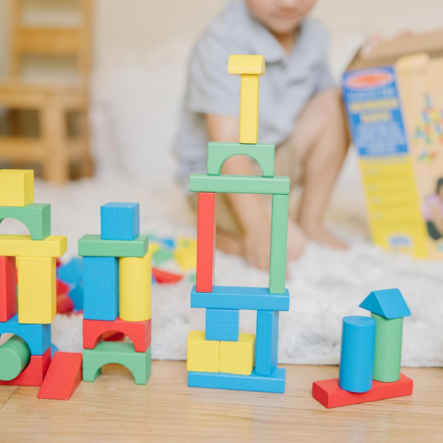 imageMelissa ampamp Doug Wooden Building Blocks 100Piece Set of Sorting ampamp Stacking Toys in 4 Colors and 9 Shapes Classic Toddler Toys for Girls ampamp Boys Ages 2  FSC Certified100Piece