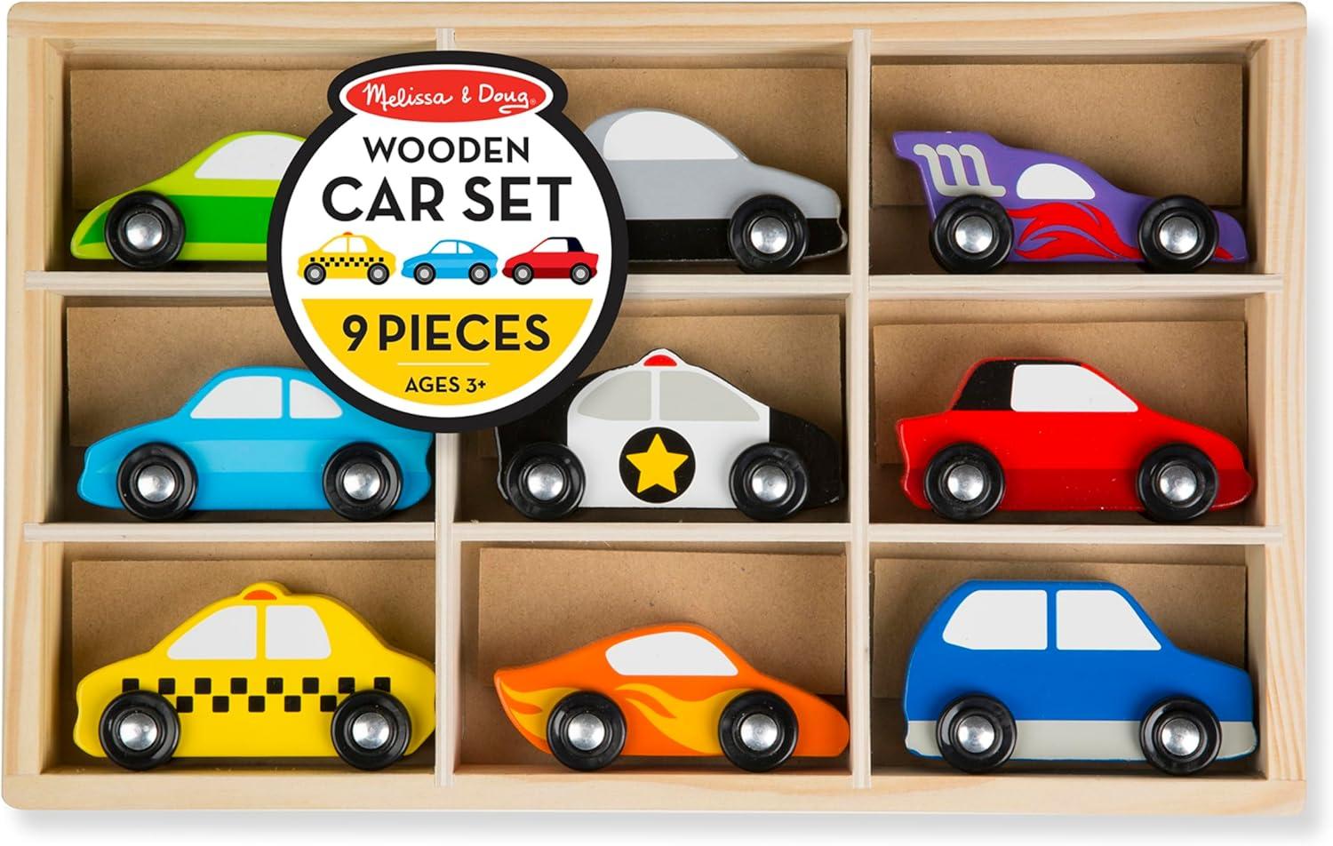 imageMelissa ampamp Doug Wooden Cars Vehicle Set in Wooden Tray