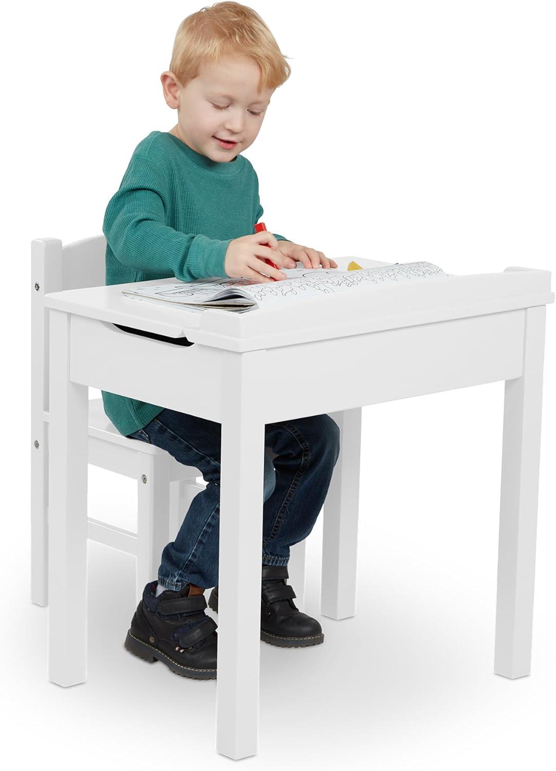 imageMelissa ampamp Doug Wooden Childs LiftTop Desk ampamp Chair  White Play Desk and Chair Set for Toddlers and Kids Ages 3