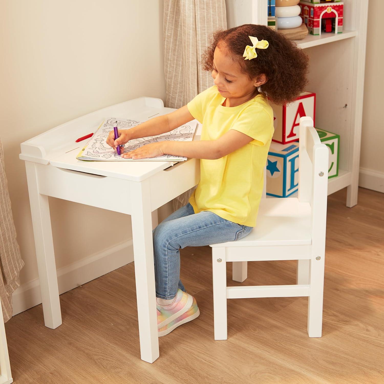 imageMelissa ampamp Doug Wooden Childs LiftTop Desk ampamp Chair  White Play Desk and Chair Set for Toddlers and Kids Ages 3