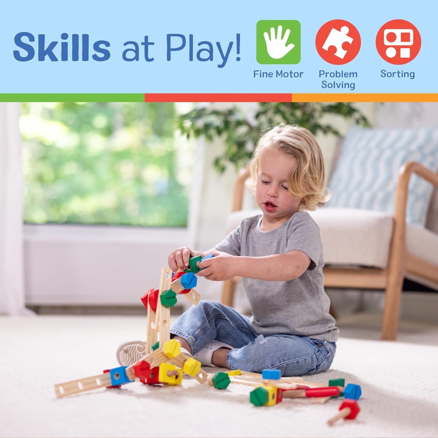 imageMelissa ampamp Doug Wooden Construction Building Set in a Box 48 pcs