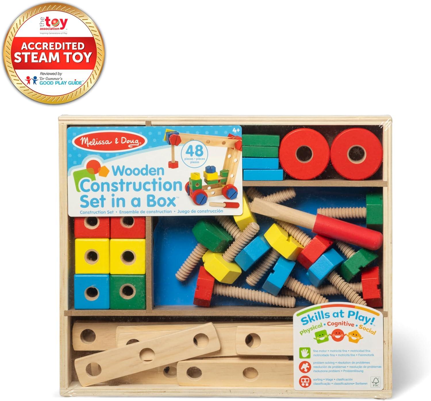 imageMelissa ampamp Doug Wooden Construction Building Set in a Box 48 pcs