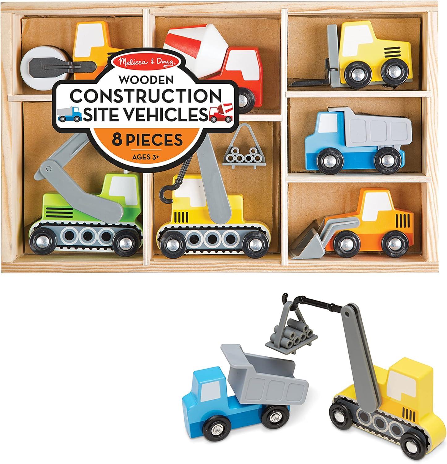 imageMelissa ampamp Doug Wooden Construction Site Vehicles with Wooden Storage Tray 8 pcsConstruction Site Vehicle