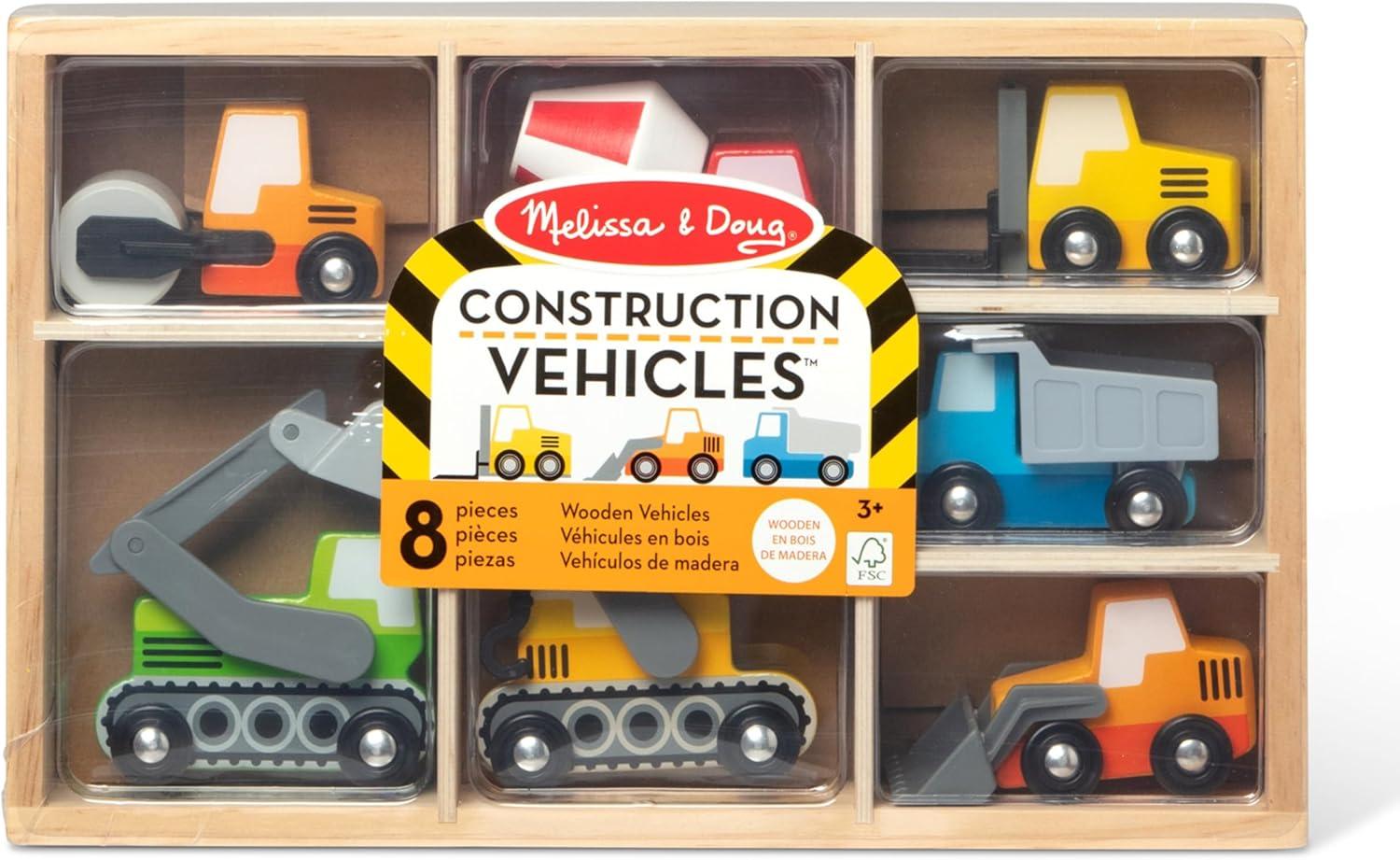 imageMelissa ampamp Doug Wooden Construction Site Vehicles with Wooden Storage Tray 8 pcsConstruction Site Vehicle
