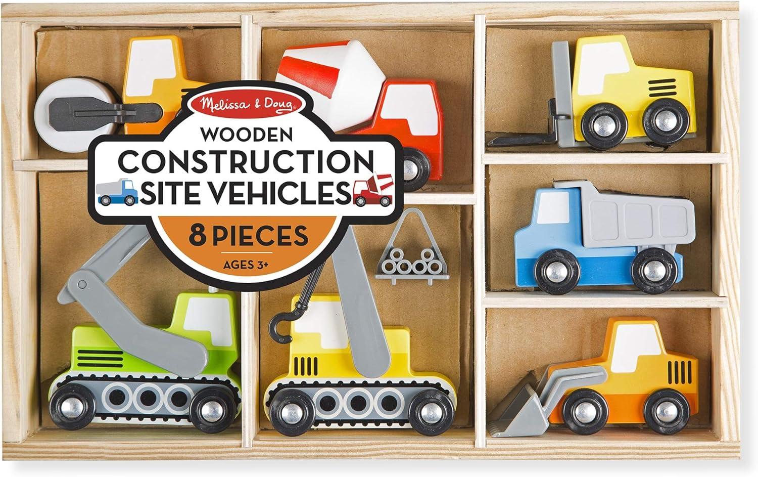 imageMelissa ampamp Doug Wooden Construction Site Vehicles with Wooden Storage Tray 8 pcsConstruction Site Vehicle