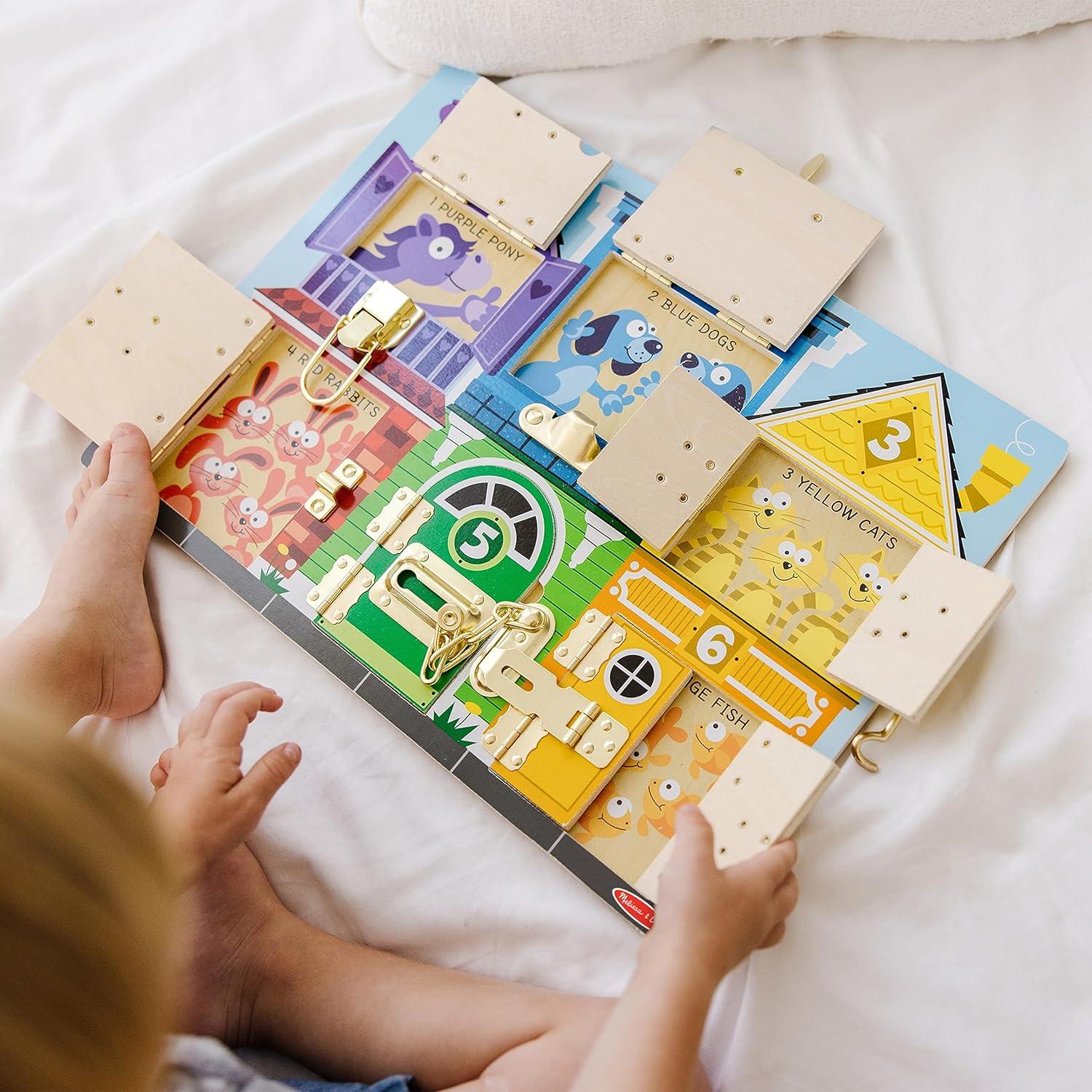 imageMelissa ampamp Doug Wooden Latches Board Sensory Activity Toy for Kids Doors and Locks Toy Wooden Busy Board Toddler Toys for Ages 3