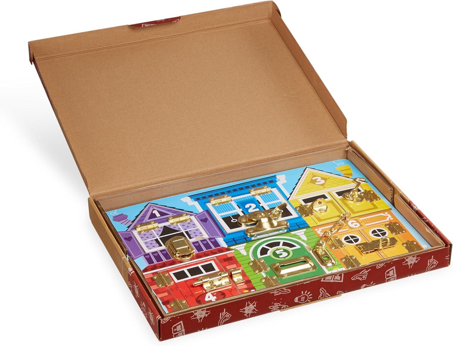 imageMelissa ampamp Doug Wooden Latches Board Sensory Activity Toy for Kids Doors and Locks Toy Wooden Busy Board Toddler Toys for Ages 3
