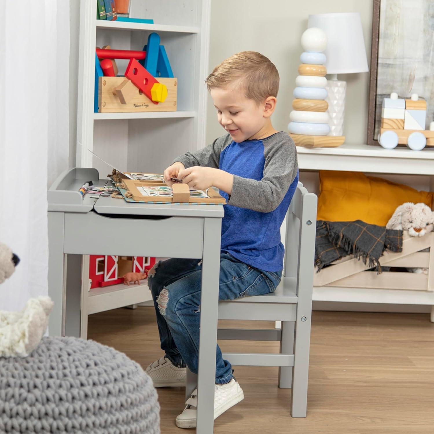 imageMelissa ampamp Doug Wooden LiftTop Desk ampamp Chair  HoneyGrey