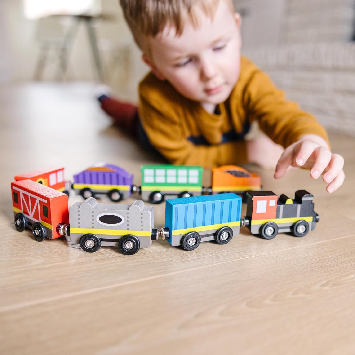 imageMelissa ampamp Doug Wooden Magnetic Train Cars  8 Piece Educational and SkillBuilding Wooden Toy for Boys and Girls