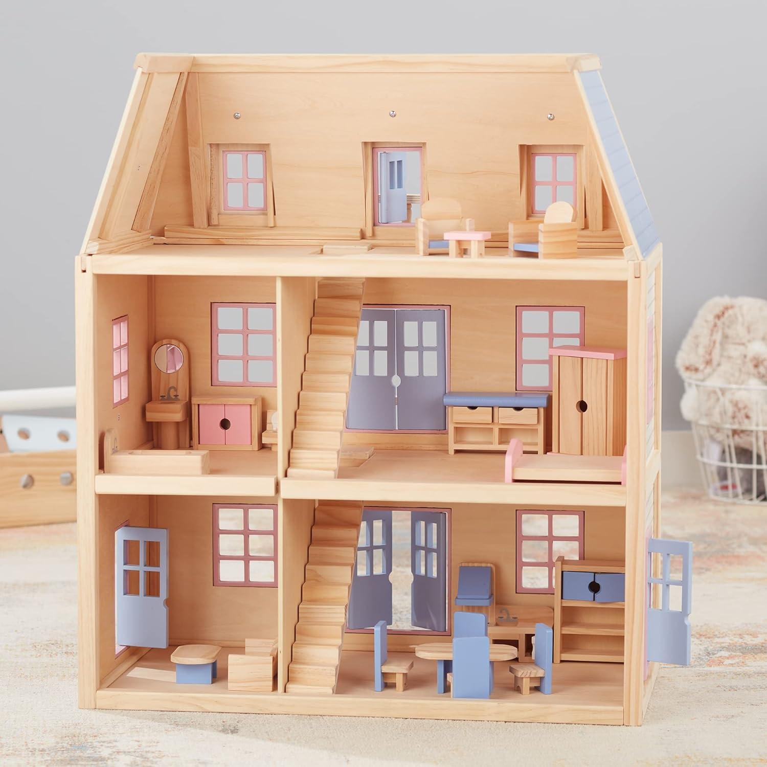 imageMelissa ampamp Doug Wooden MultiLevel Dollhouse Wooden MultiStory Pretend Play Dollhouse for Kids