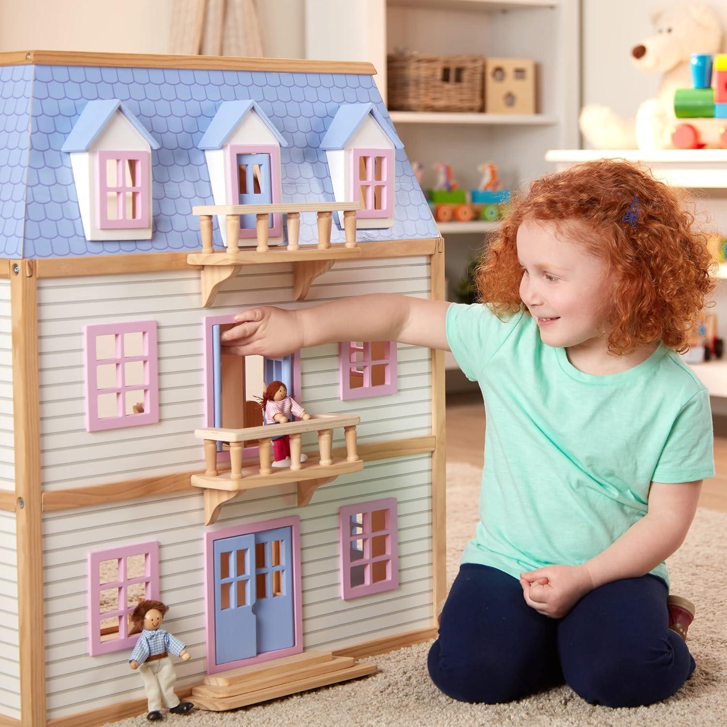 imageMelissa ampamp Doug Wooden MultiLevel Dollhouse Wooden MultiStory Pretend Play Dollhouse for Kids