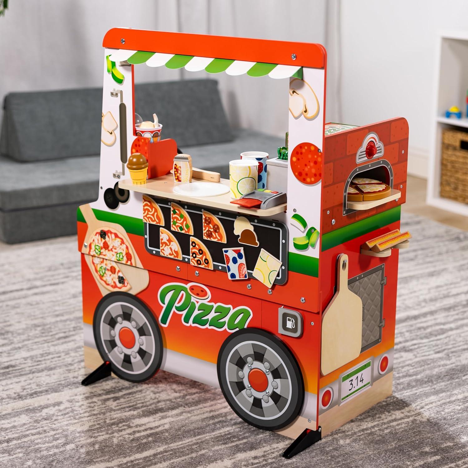 imageMelissa ampamp Doug Wooden Pizza Food Truck Activity Center with Play Food for Boys and Girls 3