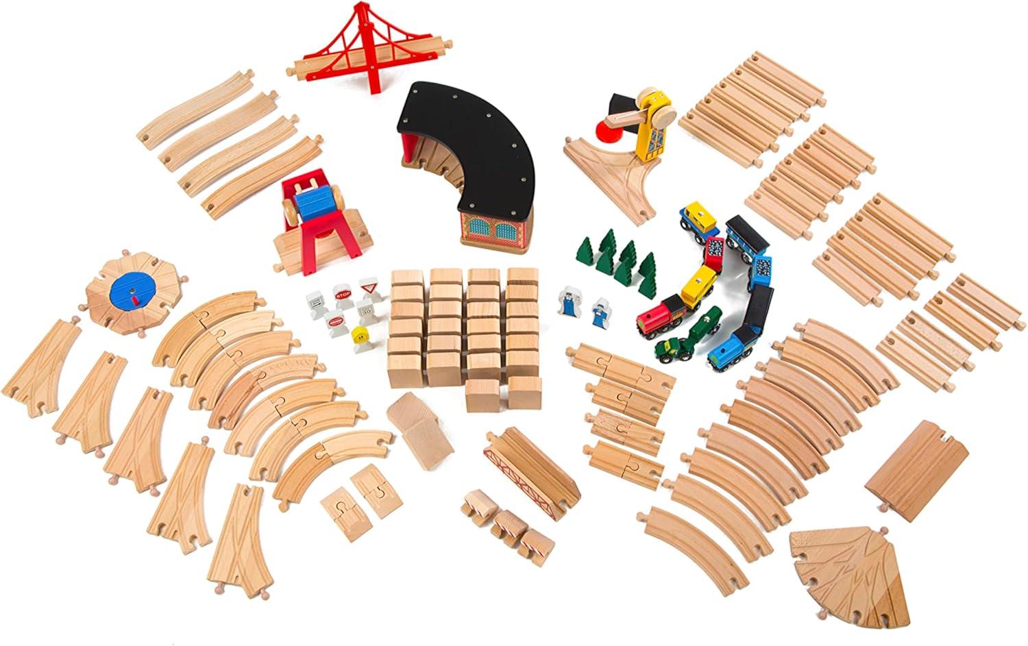 imageMelissa ampamp Doug Wooden Railway Set 130 PiecesFrustrationFree Packaging