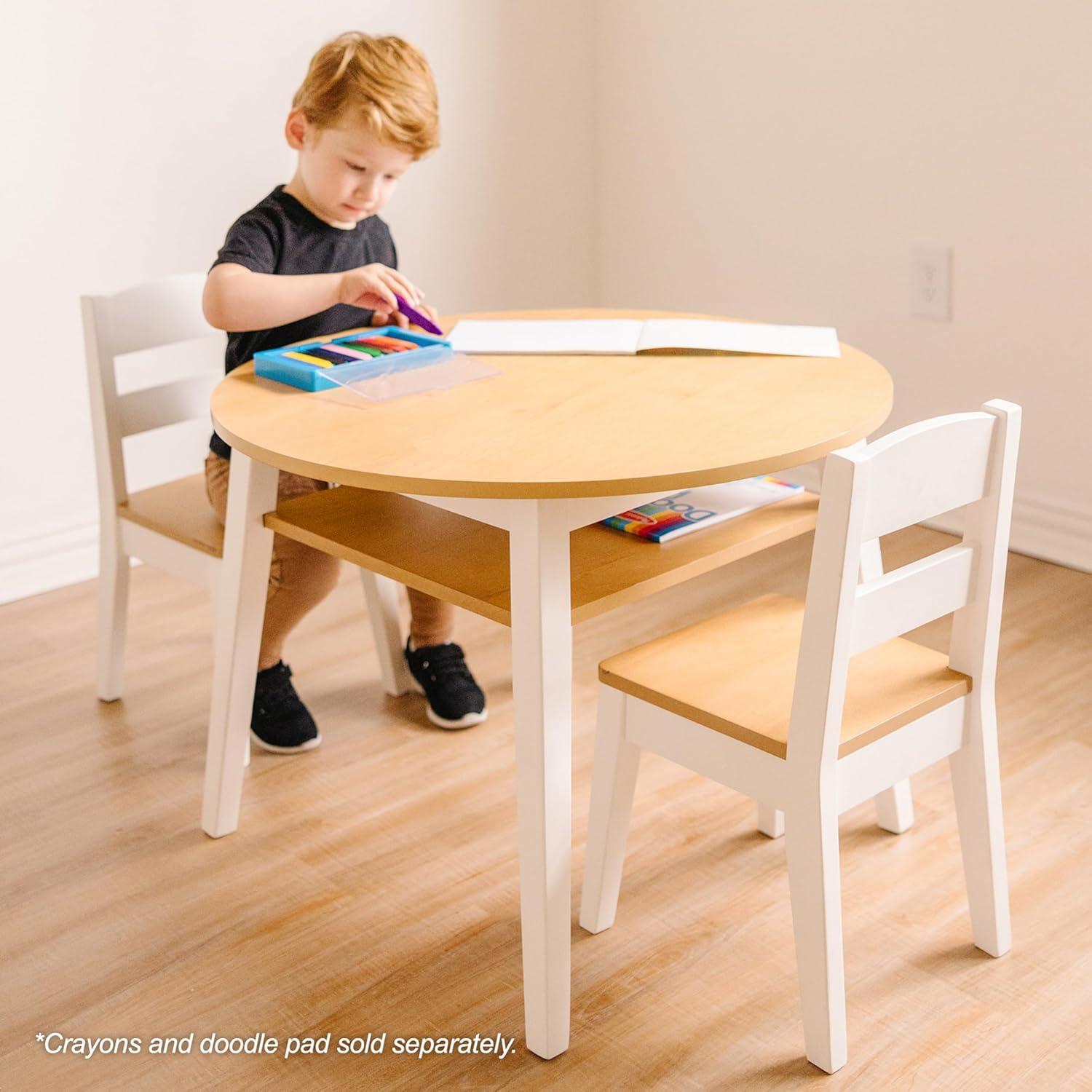 imageMelissa ampamp Doug Wooden Round Table and 2 Chairs Set  Kids Furniture for Playroom Light Woodgrain and White 2Tone Finish TwoTone Round Wooden Toddler And Kids Table And Chairs Activity Furniture SetSet