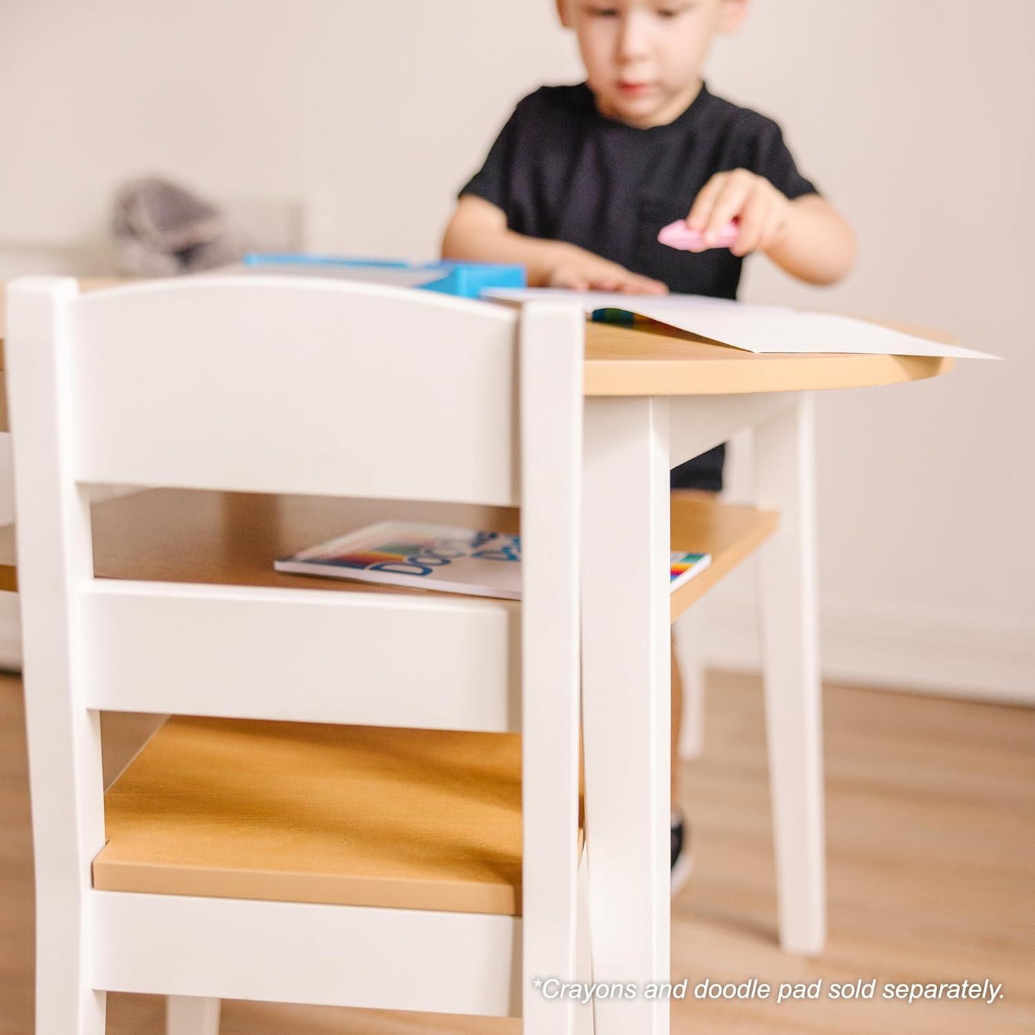 imageMelissa ampamp Doug Wooden Round Table and 2 Chairs Set  Kids Furniture for Playroom Light Woodgrain and White 2Tone Finish TwoTone Round Wooden Toddler And Kids Table And Chairs Activity Furniture SetSet
