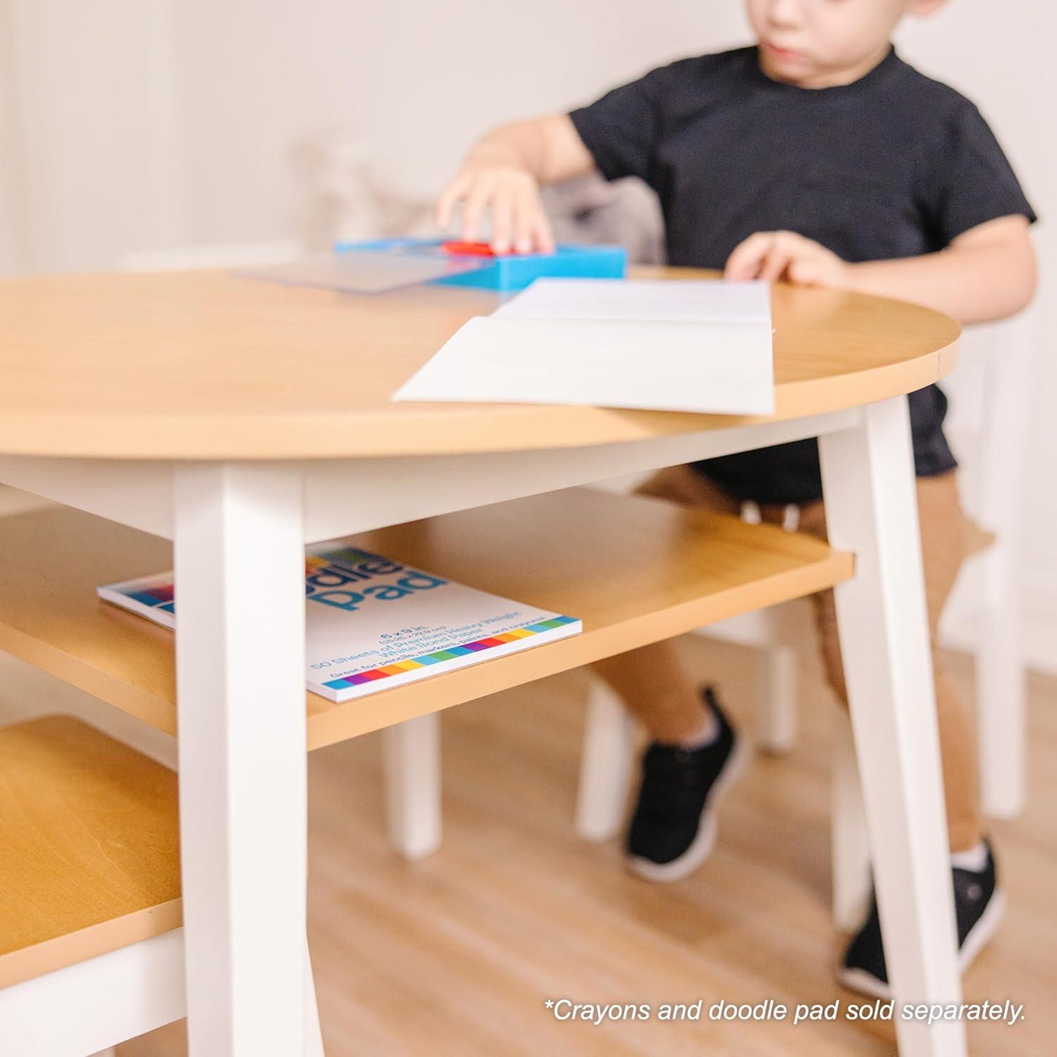 imageMelissa ampamp Doug Wooden Round Table and 2 Chairs Set  Kids Furniture for Playroom Light Woodgrain and White 2Tone Finish TwoTone Round Wooden Toddler And Kids Table And Chairs Activity Furniture SetSet