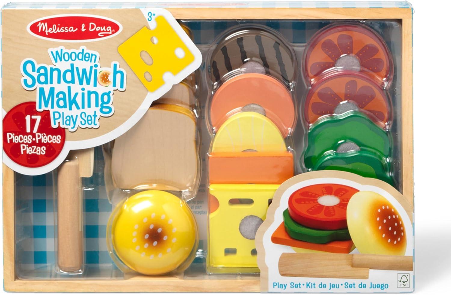 imageMelissa ampamp Doug Wooden SandwichMaking Pretend Play Food Set Food Toys for Kids Play Kitchen for Ages 3English Only