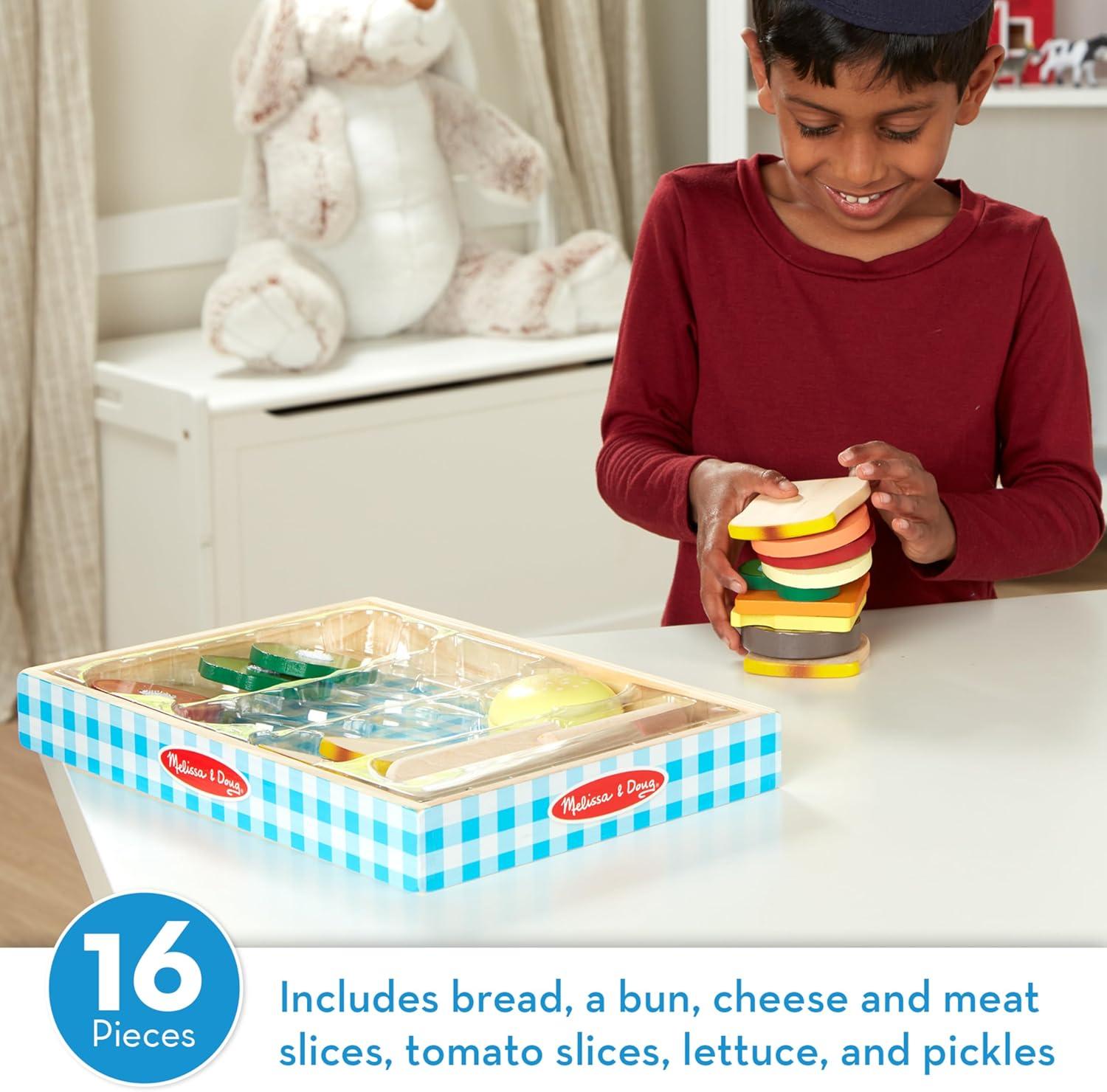 imageMelissa ampamp Doug Wooden SandwichMaking Pretend Play Food Set Food Toys for Kids Play Kitchen for Ages 3English Only