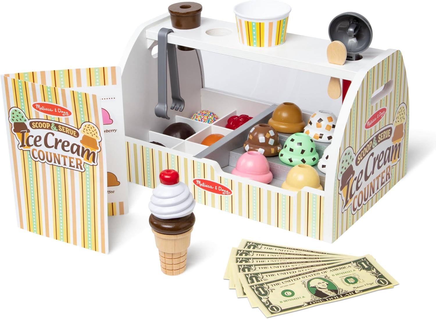 imageMelissa ampamp Doug Wooden Scoop ampamp Serve Ice Cream Counter Pretend Play Store 28 Toy Food ampamp Play Kitchen Accessories Preschool Toys for Girls ampamp Boys 3Scoop  Serve Ice Cream Counter